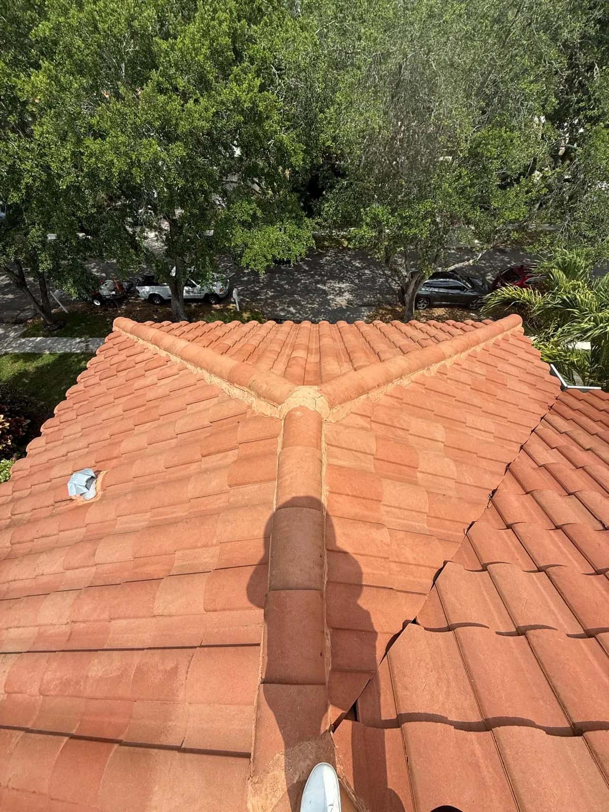 Terracotta barrel tile roof bright orange after cleaning