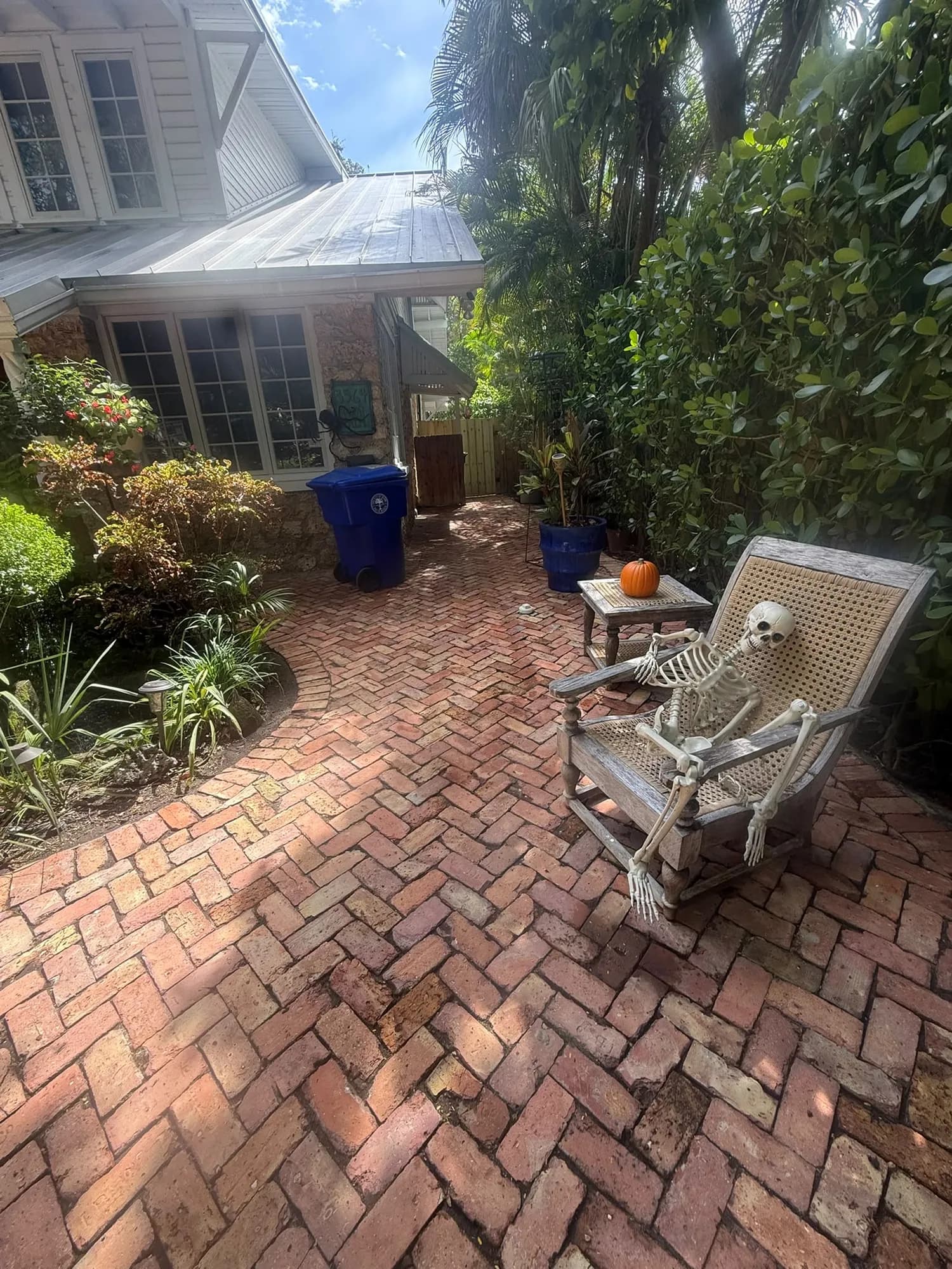 Herringbone brick patio cleaned to its original red color — Looking New, serving Davie